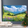 2D Plane, One Vibrant Spring Landscape, Green Grassland, Pine Trees and Forest.