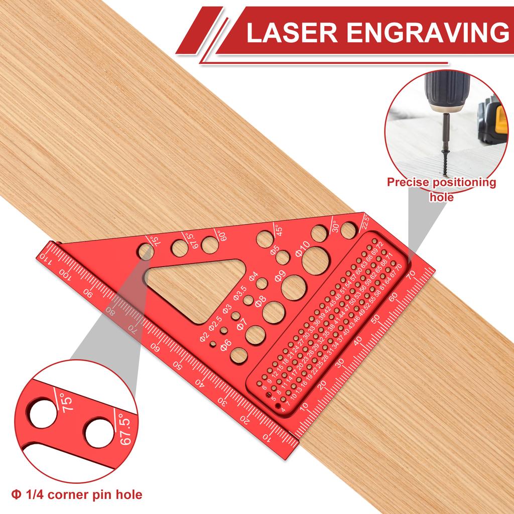 Multi-Angle Measuring Ruler, 45/90 Degree Carpenter Square Aluminum Miter Drawing Line Ruler, Imperial Woodworking Square Tools