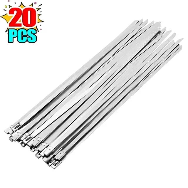 

100/20PCS Stainless Steel Cable Ties Exhaust Wrap Coated Self-Locking Metal Zip-Exhaust Locking Cables Tie Organizer Hardware 4.6x150mm