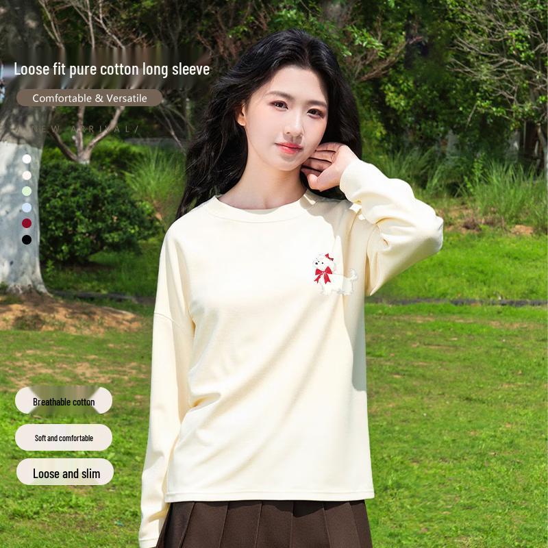 Baleno Women's Pure Cotton Loose Long-Sleeve T-Shirt