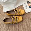 Soft Leather Version 6cm Inner Height Increase Square Head Bow Belt Buckle Shallow Mouth Mary Jane Single Shoes Women's Soft-soled Ballet Shoes