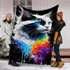 1pc Colorful Cat Outdoor Blanket - Soft Flannel Cozy for Travel & Camping - All-Season Warm Bed Cover, Machine Washable yy251229082