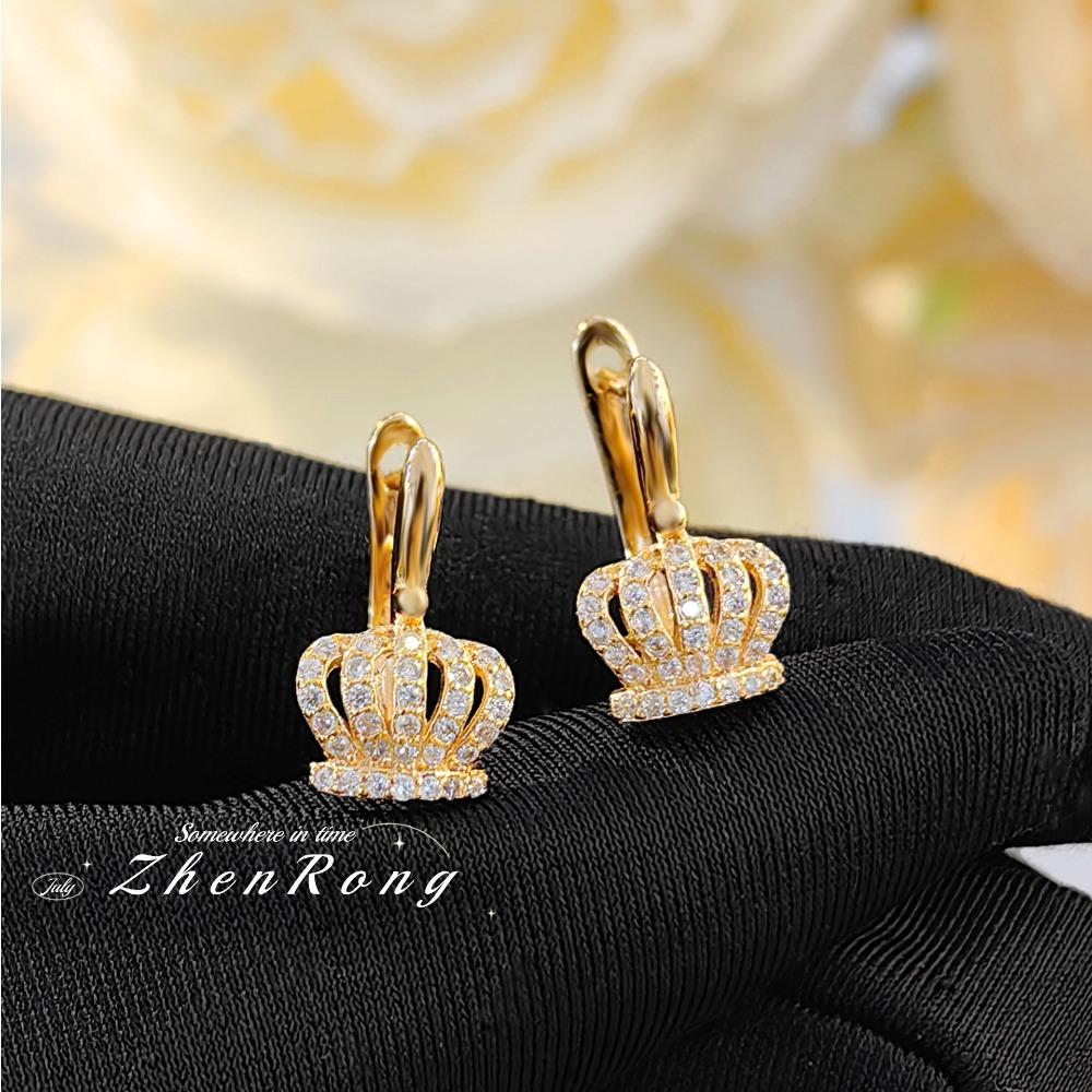 Elegant Crown Earrings for Women Luxury Zircon Stud Earrings Fashionable European Style Ear Cuff Jewelry
