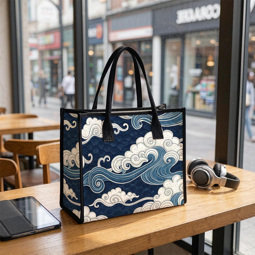 Vintage Wave Pattern Tote Bag Portable Casual Daily Shopping Shoulder Bag