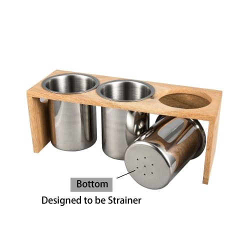 IMEEA Chopstick Holder, Cutlery Stand, Cutlery Holder, Cutlery Case, Stainless Steel with Wooden Frame, 3 Sets