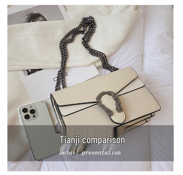 Snake Print Crossbody Chain Bag - 2024 Small European & American Style Single-Shoulder Bag for Women