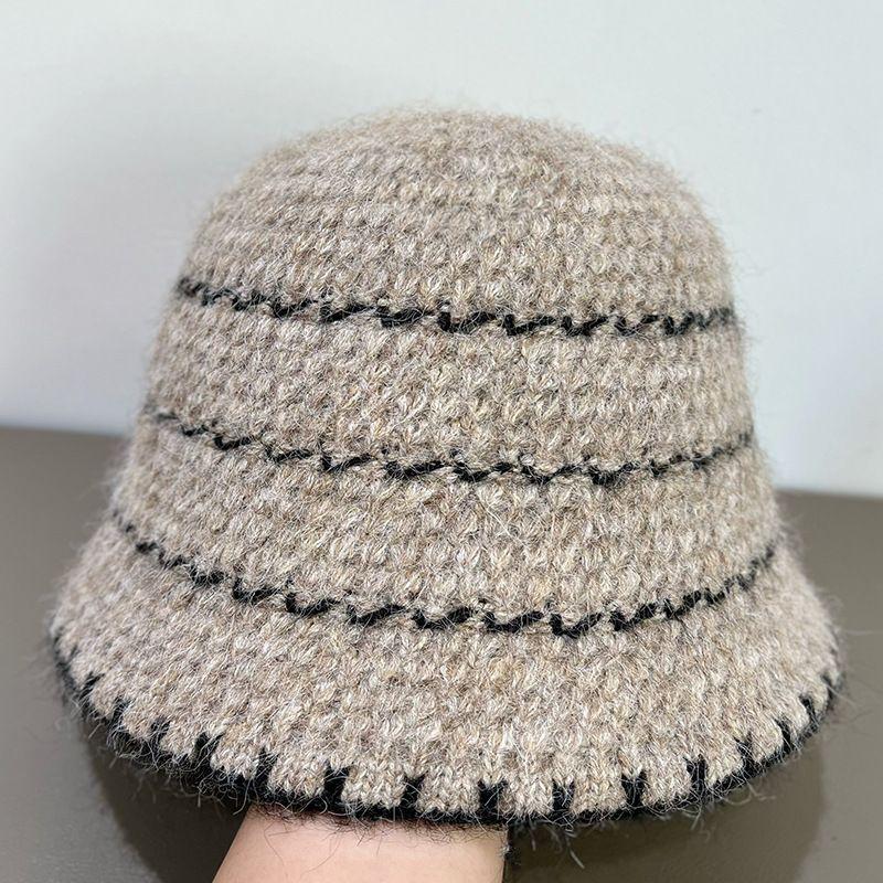 Autumn and Winter Knitted Bucket Hat Retro Striped Knitted Hat Women's Bucket Hat Basin Hat