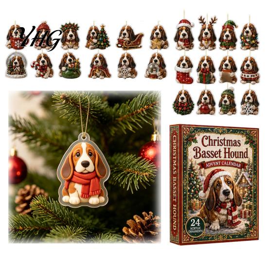 Dog Christmas Tree Ornaments 2026 Advent Calendar, 24-Days Countdown Calendar with 24 Festive Puppy Daily Gift Ornament, 2D Acrylic Cartoon