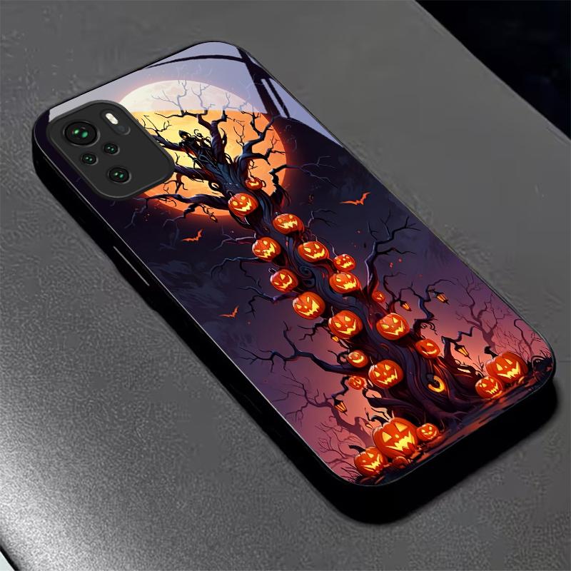 Halloween Pumpkin Black Glass Phone Case For Redmi Note 10 11 Pro+ 12 13 14 4G (Global) 14 Pro 5G (India) K60Ultra 13C 14C Cover