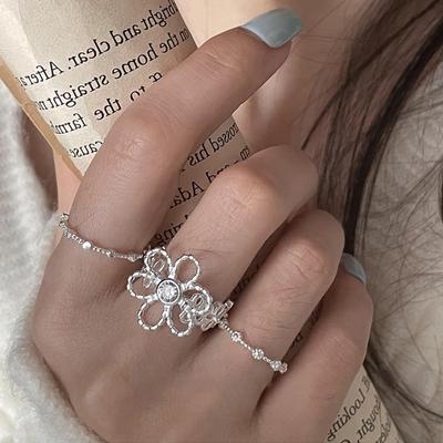 Sweet Cool Wind Empty Flower Opening Ring Female Niche Design Sense Simple Personality Fashion Versatile Ring Ring