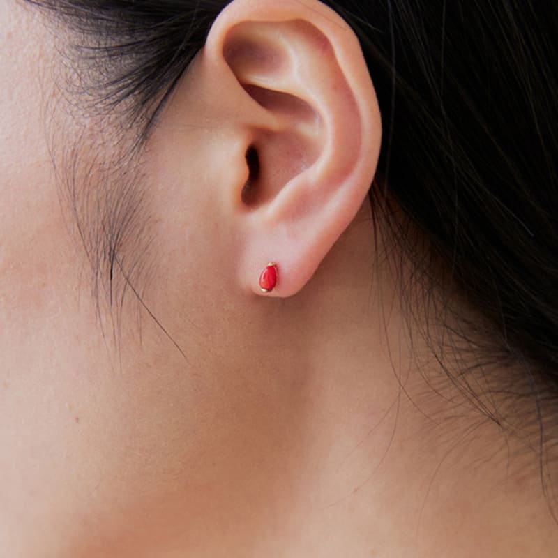 

OR D`OR [14K] Waterdrop Mini Coral Earrings GOLD