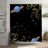 Space-themed Bathroom Decor: Blue Planet with Rings Shower Curtain Featuring Gold Stars for a Cosmic Ambiance In Your Bathtub Ar