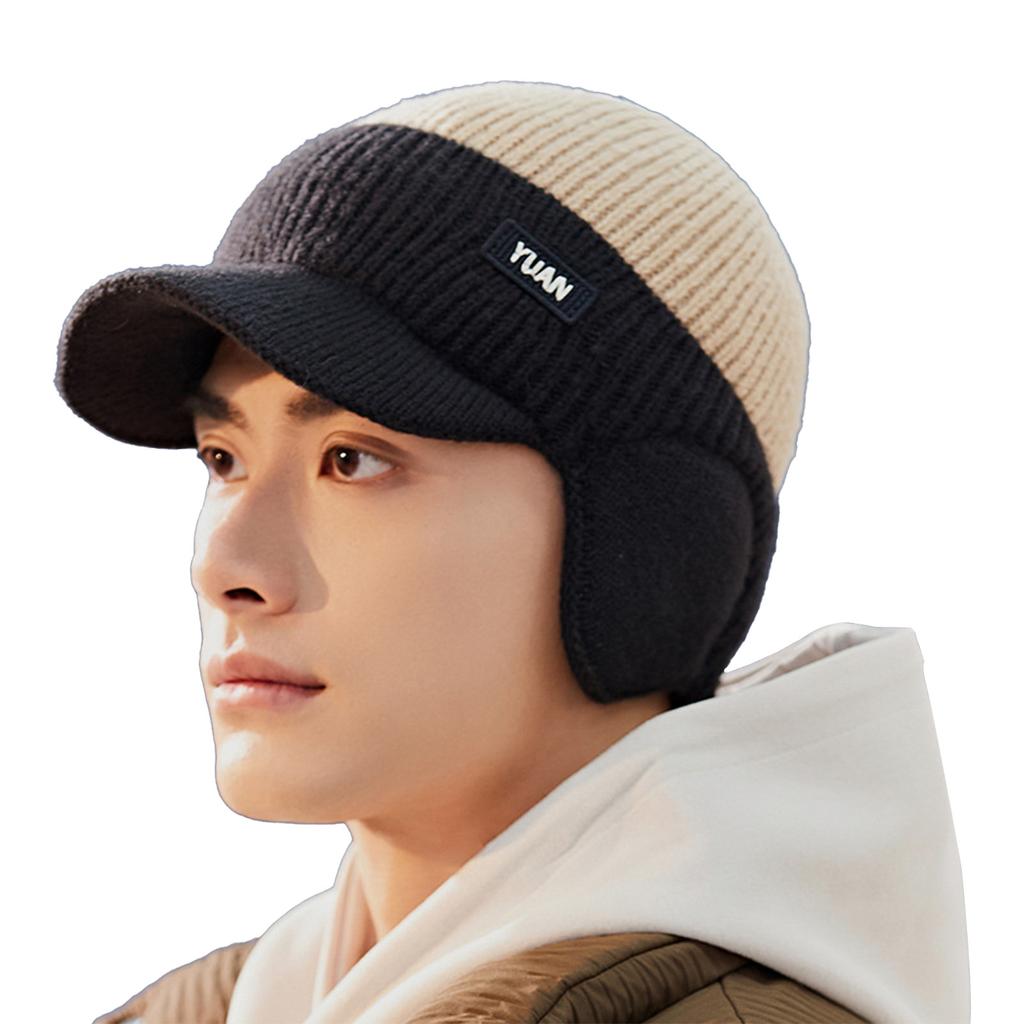 Men's Autumn Winter Warm Hats Soft Slouchy Ear Protection Knitted Fleece Lined Warm Cap Suitable For Outdoor Cycling Headwear
