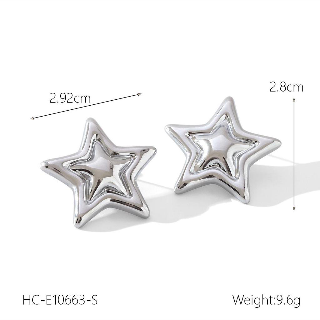 Stainless Steel Gold & Silver Star Pendant Necklace with Open Ring & Star Earrings