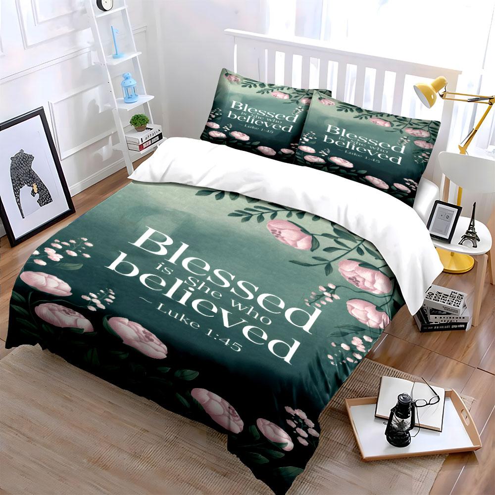 Floral Scripture Set For Inspiration Kid'S And Adults' Bedroom Decor, Exquisite Three-Piece Bedding Set Gift