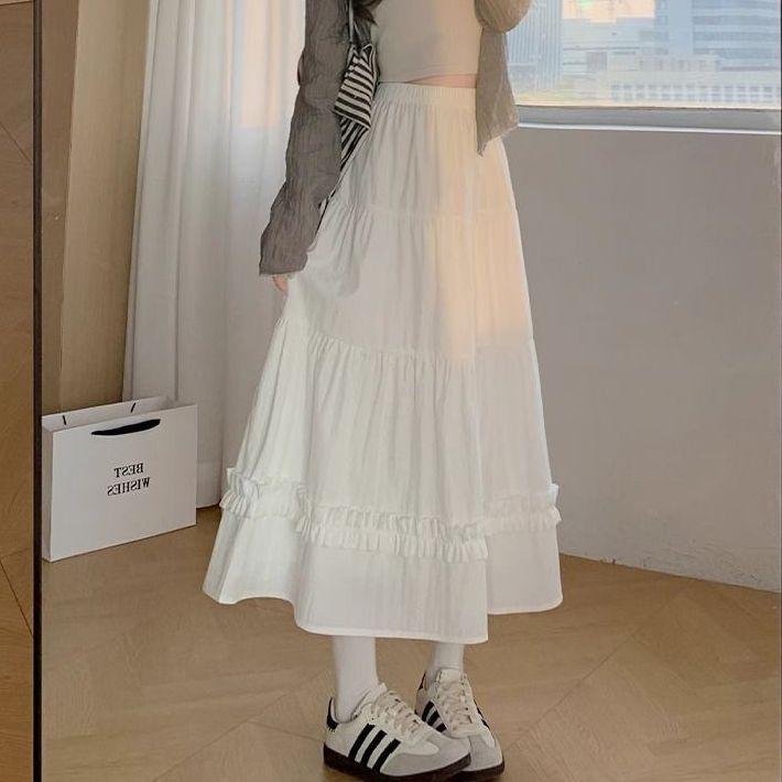 

2025 Белая Летняя А-силуэтная Юбка-тортик с Кружевной Отделкой M белый