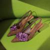 Fashion Flower Suede Pointed Toe Pumps Sandals for Women Retro Elegant High Heels Woman Fashion Designer Slingback Dress Shoes Ladies