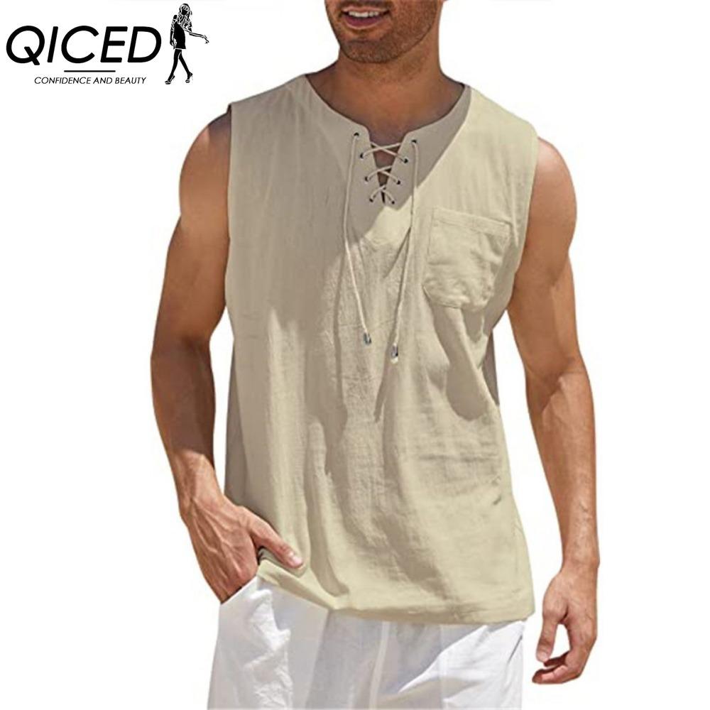 QICED Cotton Sleeveless T-shirt Men's Fashion Loose Shirt Printed Compassionate Shirt
