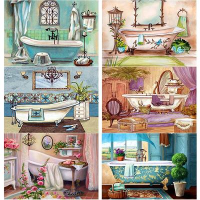 New 5D DIY Diamond Painting Bathtub Diamond Embroidery Scenery Cross Stitch Full Round Drill Home Decor Manual Art Gift