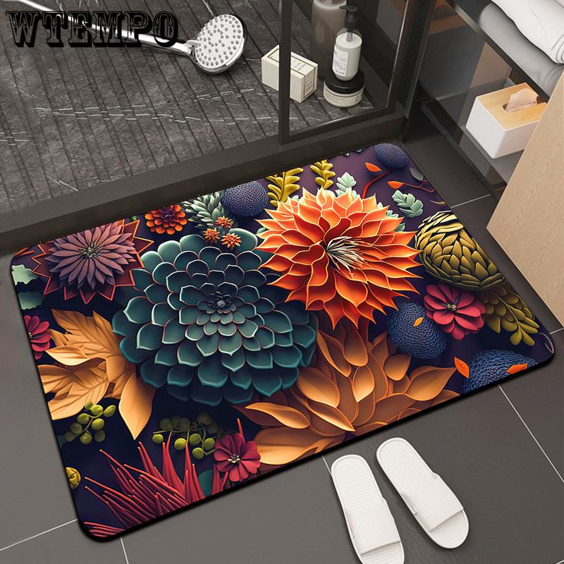 

3D Flower Floor Mat for Bathroom and Toilet Water Absorption Anti Slip Quick Drying Foot Mat 40 * 60cm