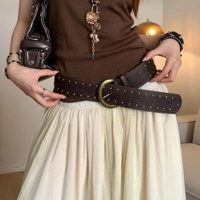Vintage Leather Waist Belt Gothic Dress Jeans Belt Retro Women's Rivet Belt  Waist Accessories