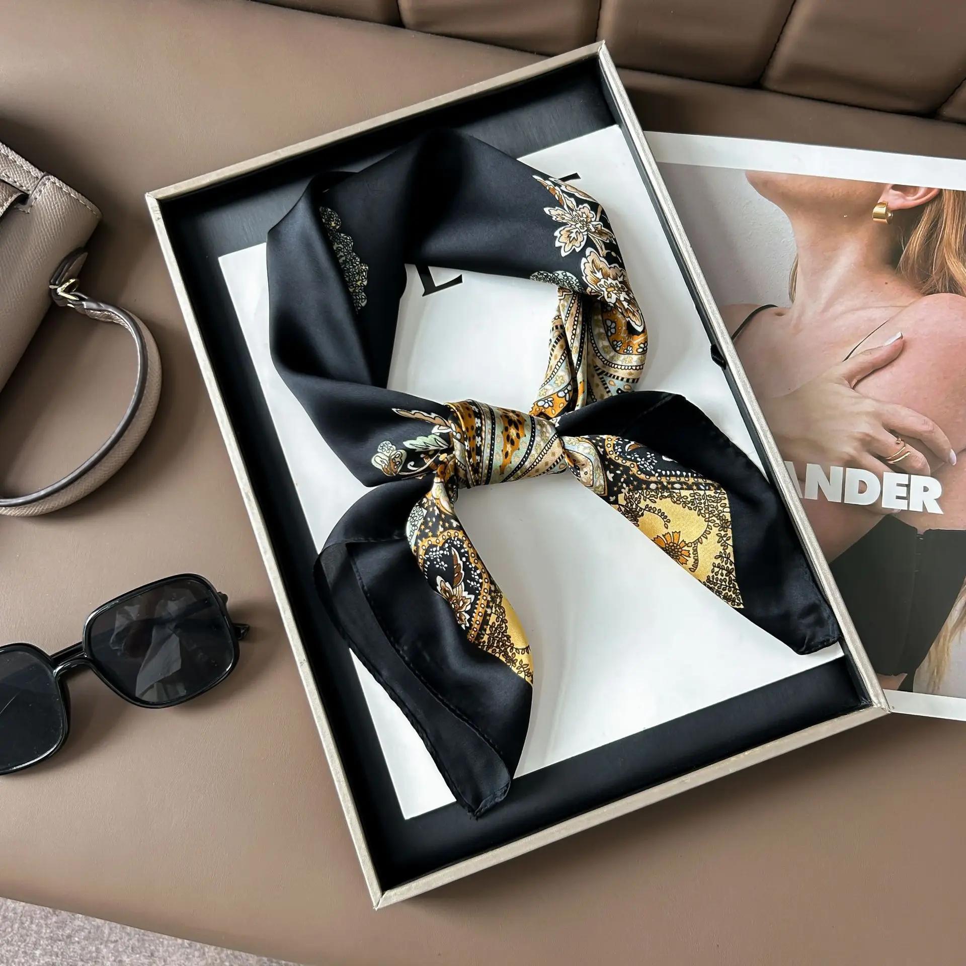 

70 см шелковый шарф с принтом волос для женщин, модный галстук, ручная сумка, платок, наручный платок, шаль, накидка, хаджиб леди 70X70cm