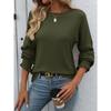 Spring Autumn Round Neck Solid Color Ruffles Tee Women Long Sleeve Loose Casual Pullover Tee Bottomed Top