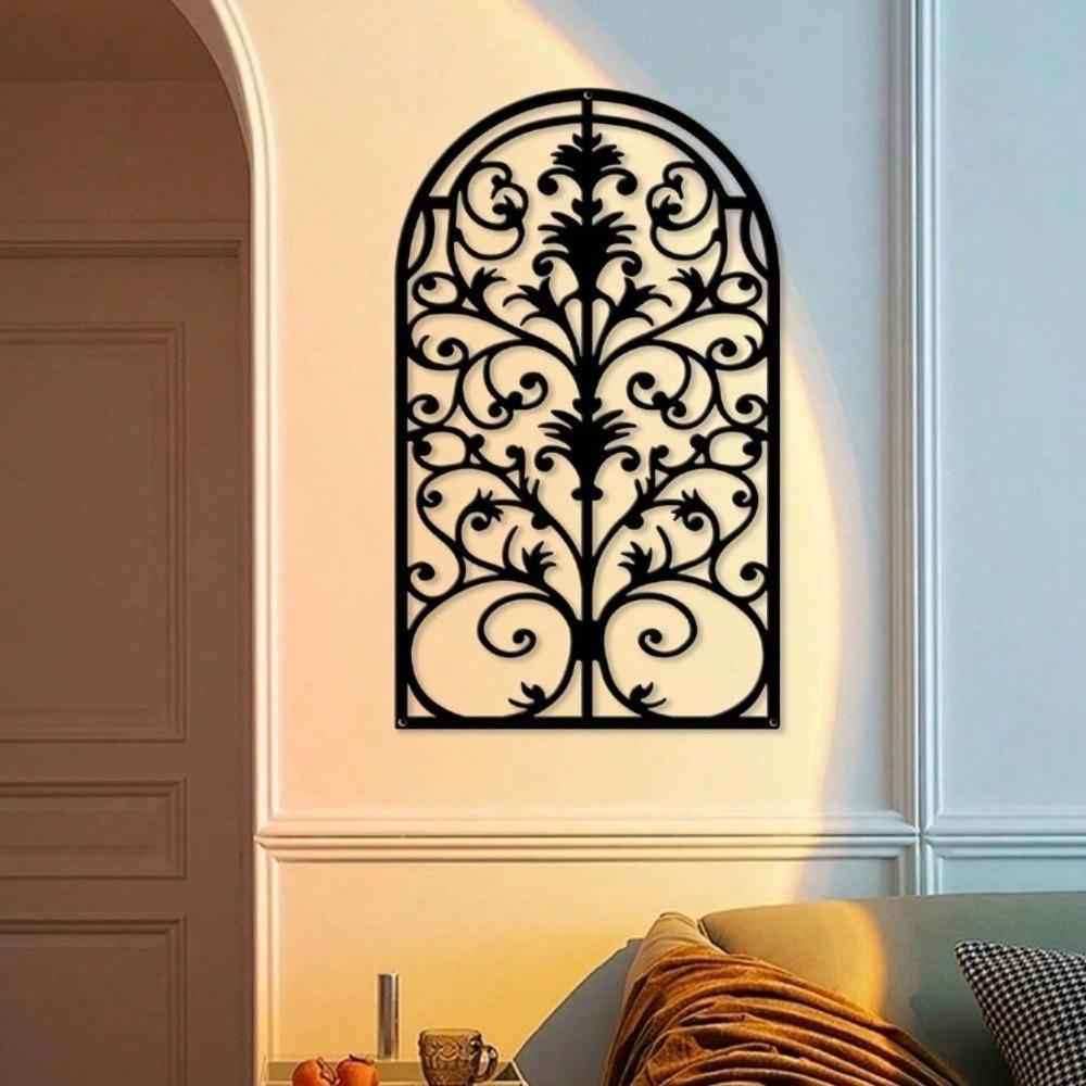 Black Metal Window Arch Wall Decor Gothic Baroque Grille for Living Room Wall Art 3D Ornament Gothic Gate