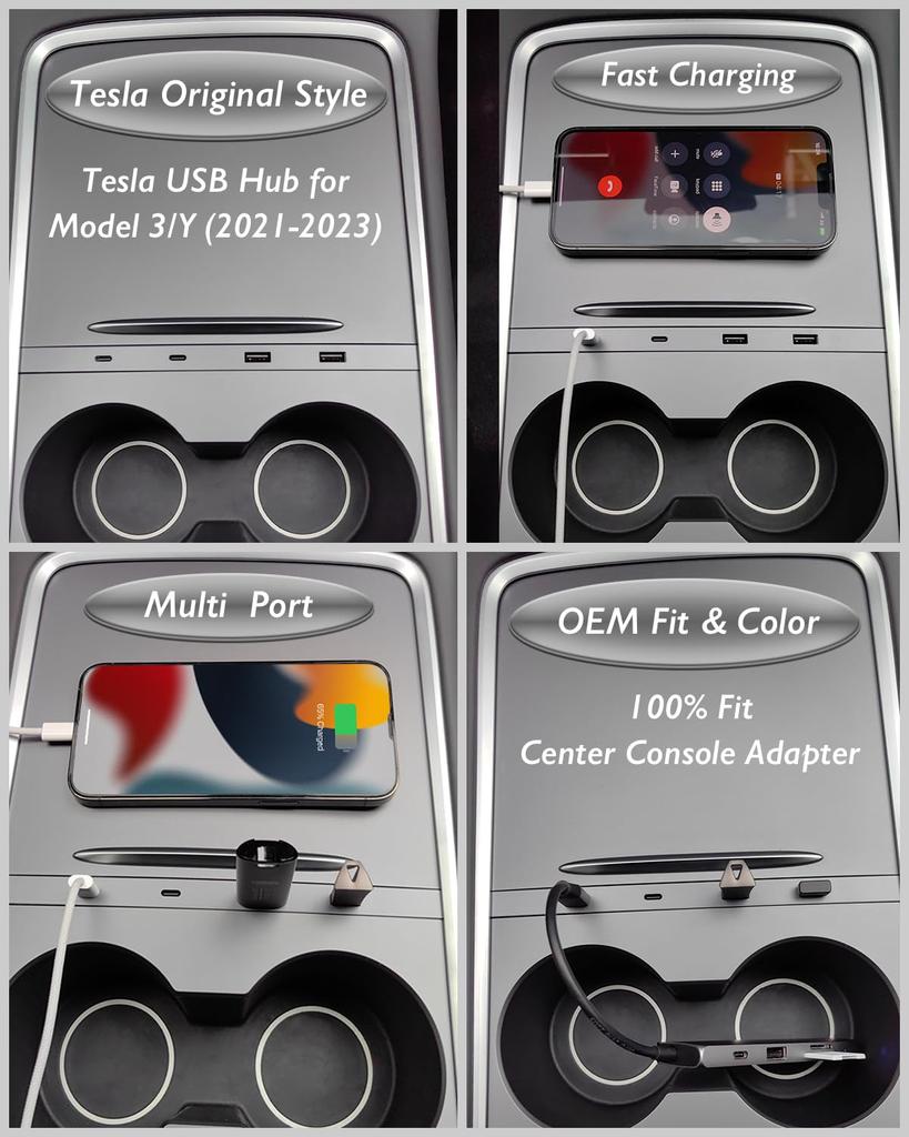 Center Console USB Hub for Tesla Model Y Tesla Model 3 Fast Charging Tesla Phone Tesla Model OEM Fit Center Console (2021-2024) & (2021-2023) - USB-C