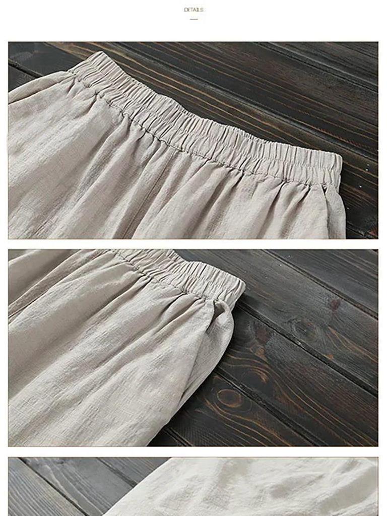 Damen Frühlings-Baumwoll-Leinen High Waist Schlankmachende Haremshose - Locker, Vielseitig, Große Größen Cropped Karottenstil