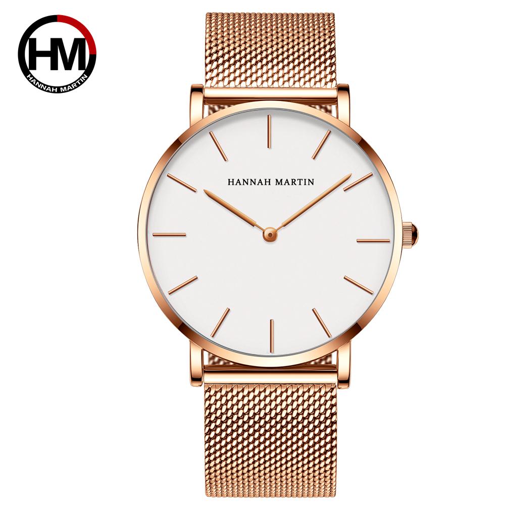 HANNAH MARTIN Custom Design Silver Stainless Steel Case Back Classic Minimalist Wrist Watch Men Waterproof Watches Montre Homme HM-CB01