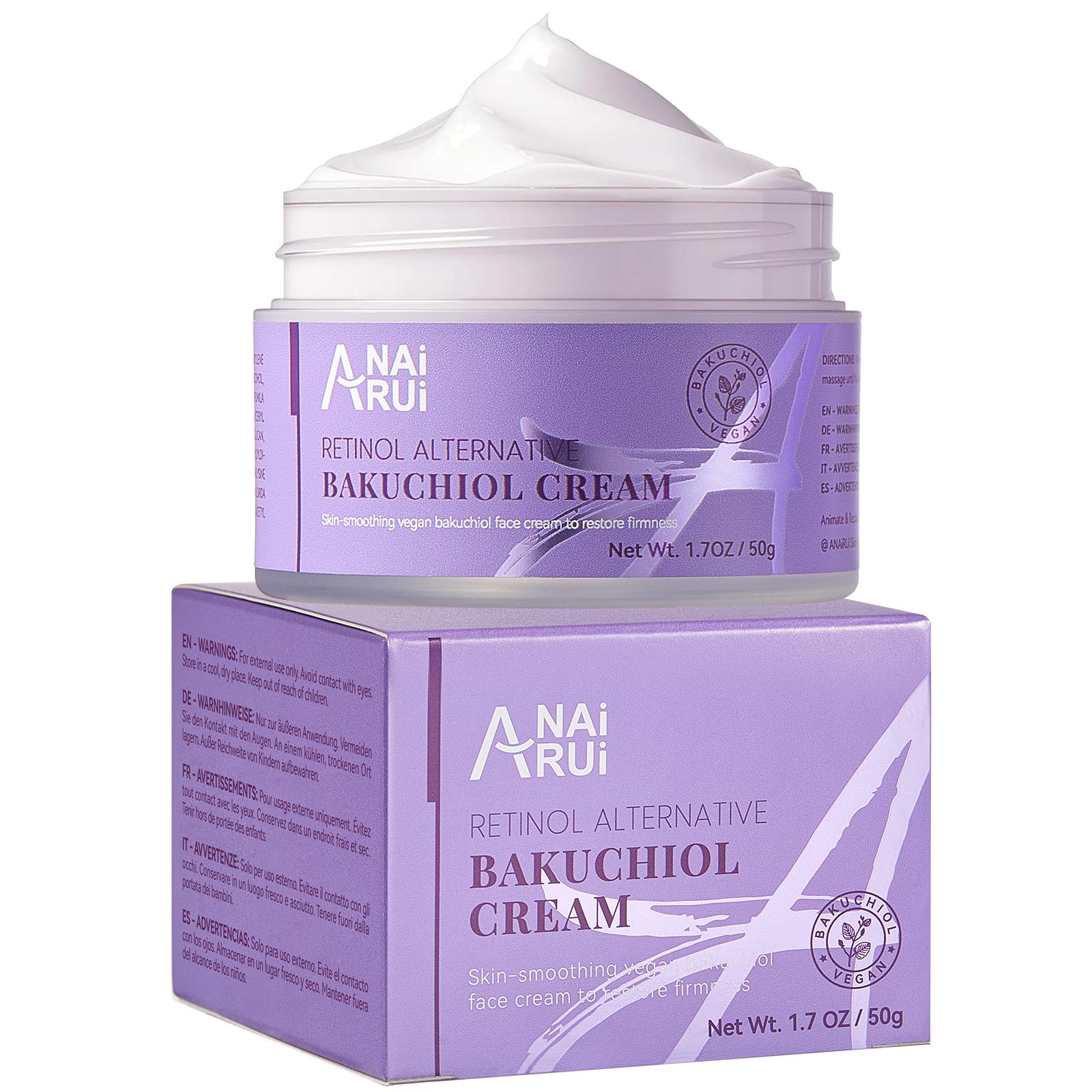 ANAiRUi Bakuchiol Cream with Hyaluronic Acid, Moisturizing Face Cream for Dry & Sensitive Skin, 50 ml
