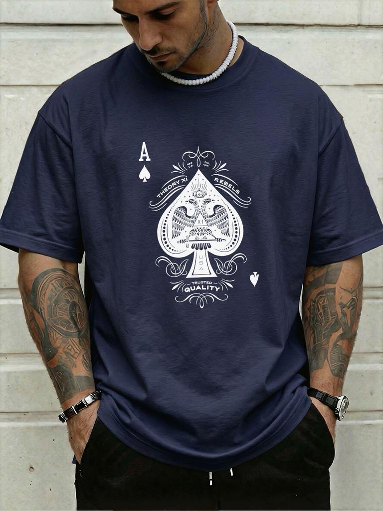 Unisexs Crew Neck Ace Of Spades Eagle Pattern Graphic Short Sleeve Cotton Tee Casual Summer Streetwear Loose Daily Outdoor Wear Top