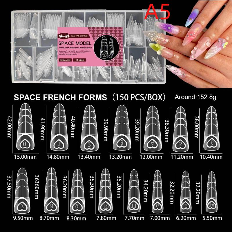 150Pcs/Box Ballet Space French Nail Dual Forms Shape Transparent Extension Molds With 3D Smart French Guide Line Time Saving