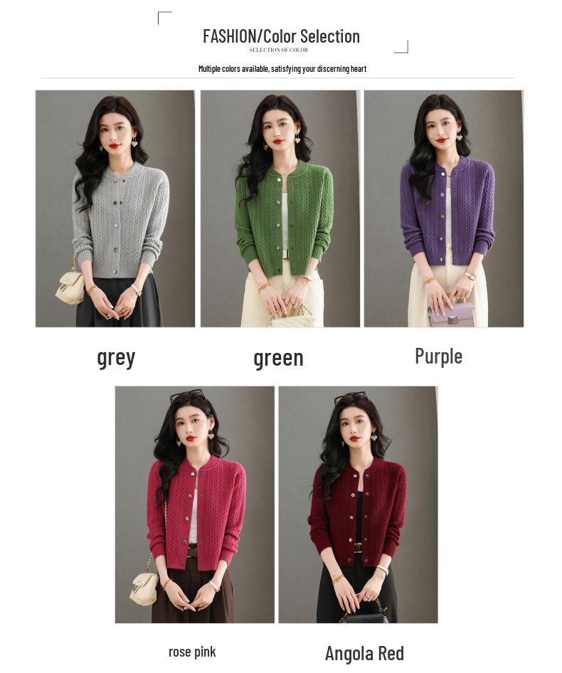 2025 Autumn/Winter Women's Thick Cable Knit Round Neck Cardigan Sweater Coat