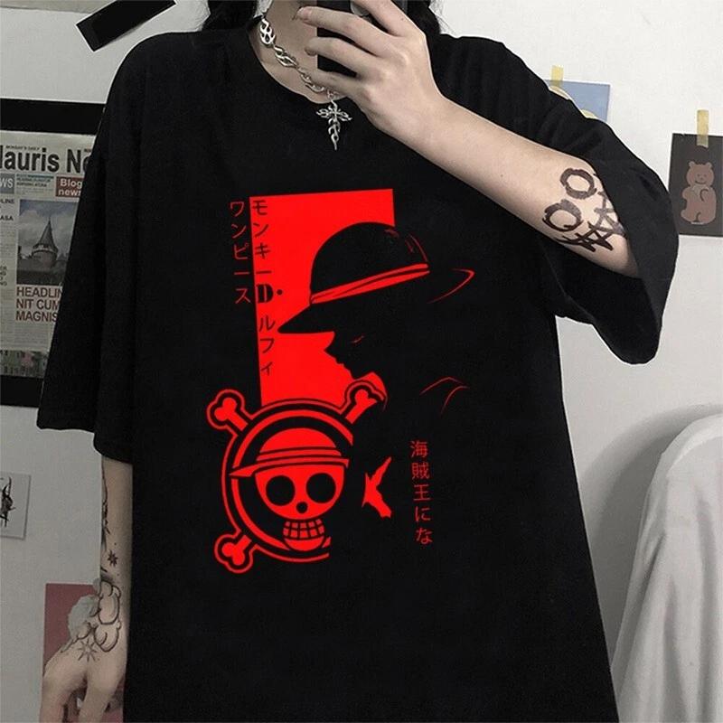 One Piece Luffy Cosplay Anime T-Shirt Shirt Undershirt Costumes Cotton Black 4XL