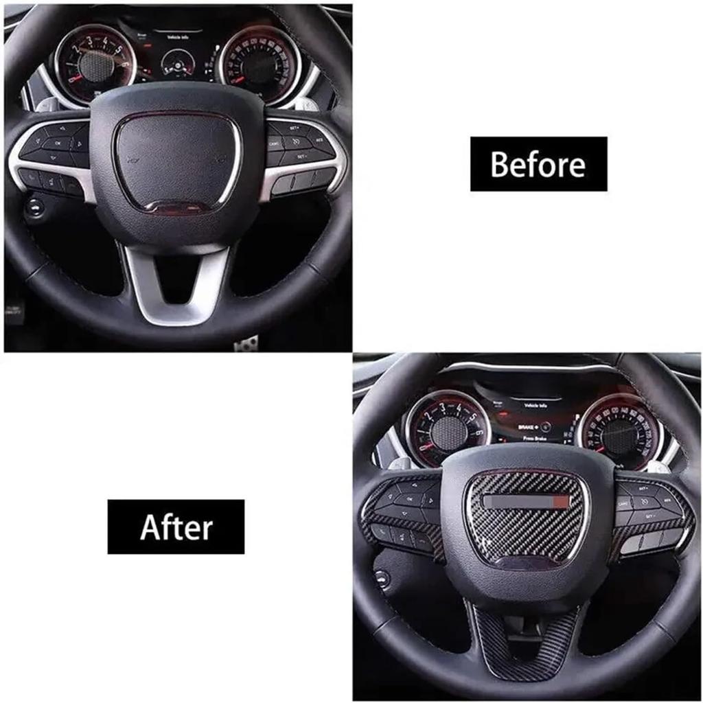 Fit for Dodge Challenger Charger 2015-2021 ABS Interior Steering Wheel Trim Cover Button Frame Sticker Decoration(Carbon)