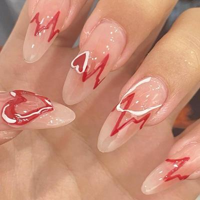 24PCS/set Heart Rate Nail Stickers Fake Nails Removable Finished Nail Art Versatile Waterproof Wearing Nails