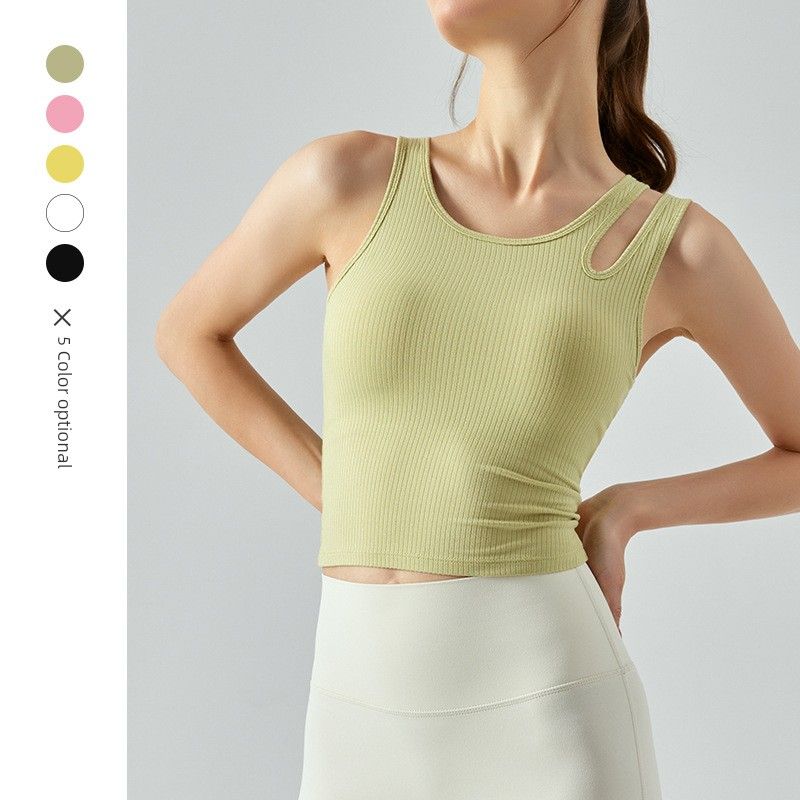 With Chest Pad New Arrival Rib Slim-Fit Yoga Wear Beauty Back Vest Running Sports Quick-Drying Workout Clothes Tops Women's Spring and Summer