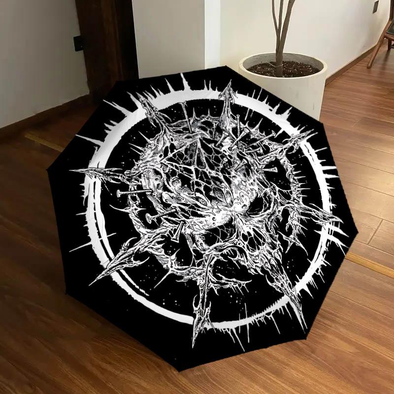 

1pc Death Metal Logo Auto Umbrella Durable Iron Frame & Plastic Handle, Gift for Men & Women, Sturdy Construction yy250905189