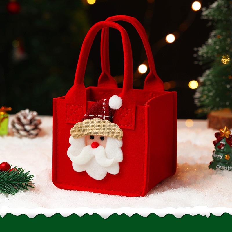 Christmas Gift Bag Felt Cloth Children Cartoon Elk Santa Snowman Candy Bag Christmas Eve Handheld Portable Small Tote Xmas Decor