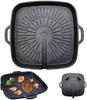 Yakiniku Grill Plate, 32cm, Aluminum Alloy, for BBQ and Samgyeopsal, Square, Portable Stovetop Compatible, Non-Stick