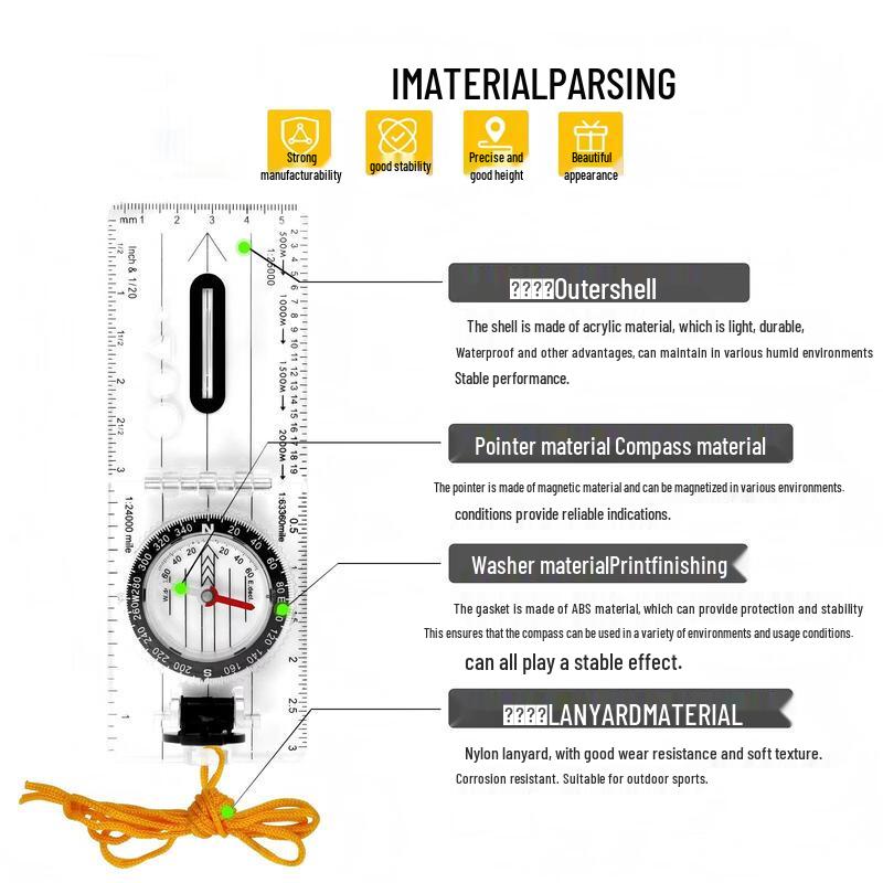 Diren Outdoor Foldable Orienteering Compass with Map Ruler