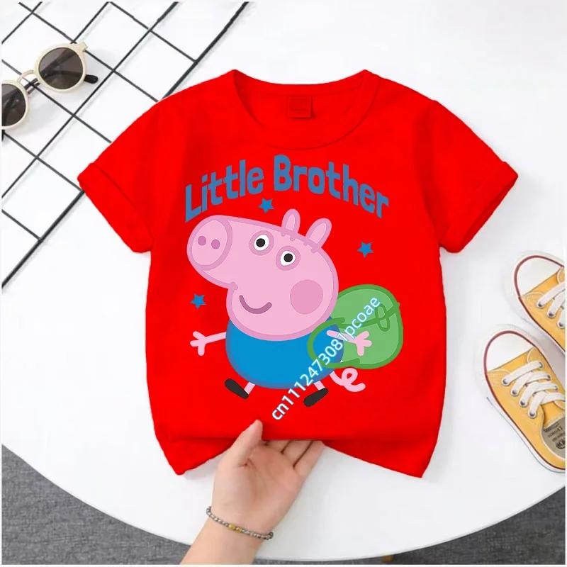 Peppa Pig children's Polyester short-sleeved boys' sports shirt and girls' casual top, 2026 summer T-shirt with cartoon print