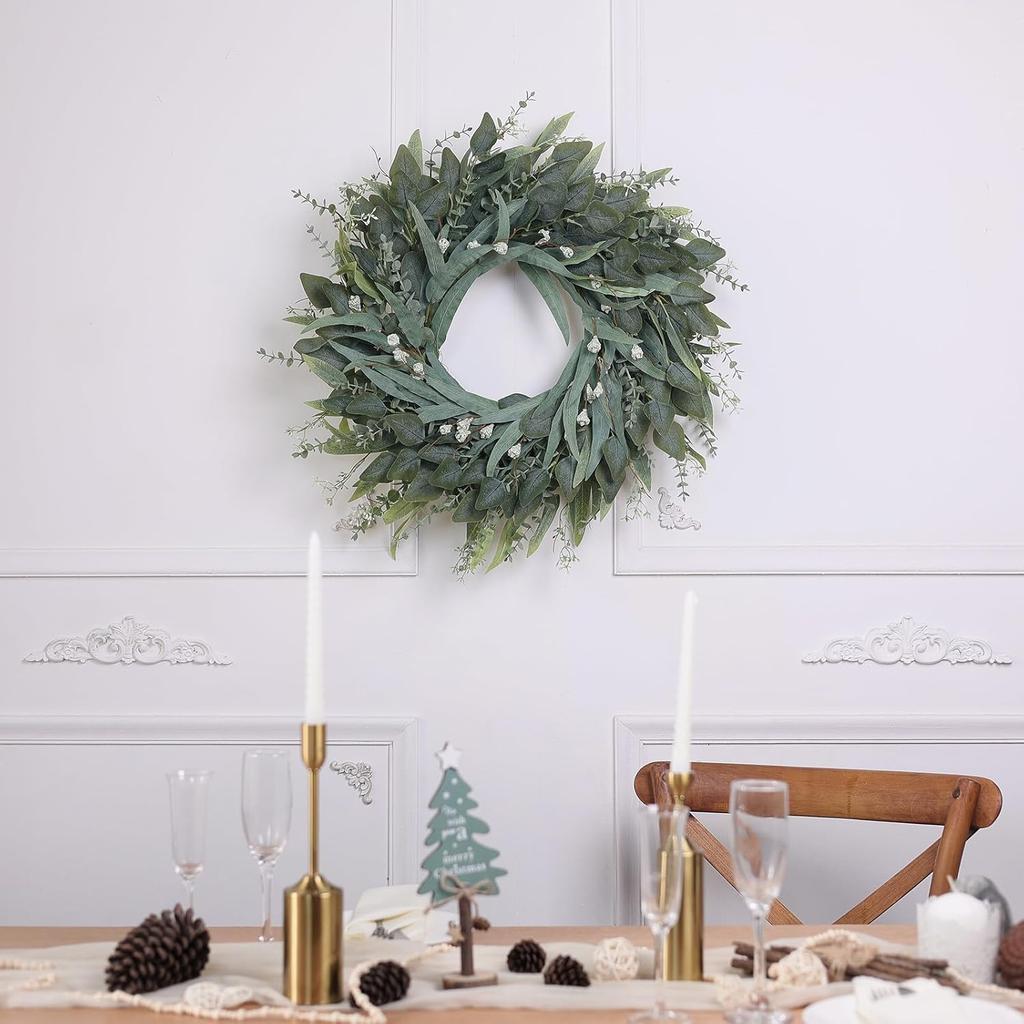 26" Eucalyptus Wreath for Front Door - Large Artificial Greenery Outdoor Wreath for Porch, Window,Farmhouse,Home,Holiday,Hanging Decor- Spring,
