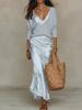 Women's Chic Satin Maxi Dress 2 Pieces Sets Sexy Straps Sleeveless Long Sleeve Top Evening Dresses Elegant New Party Street Gown