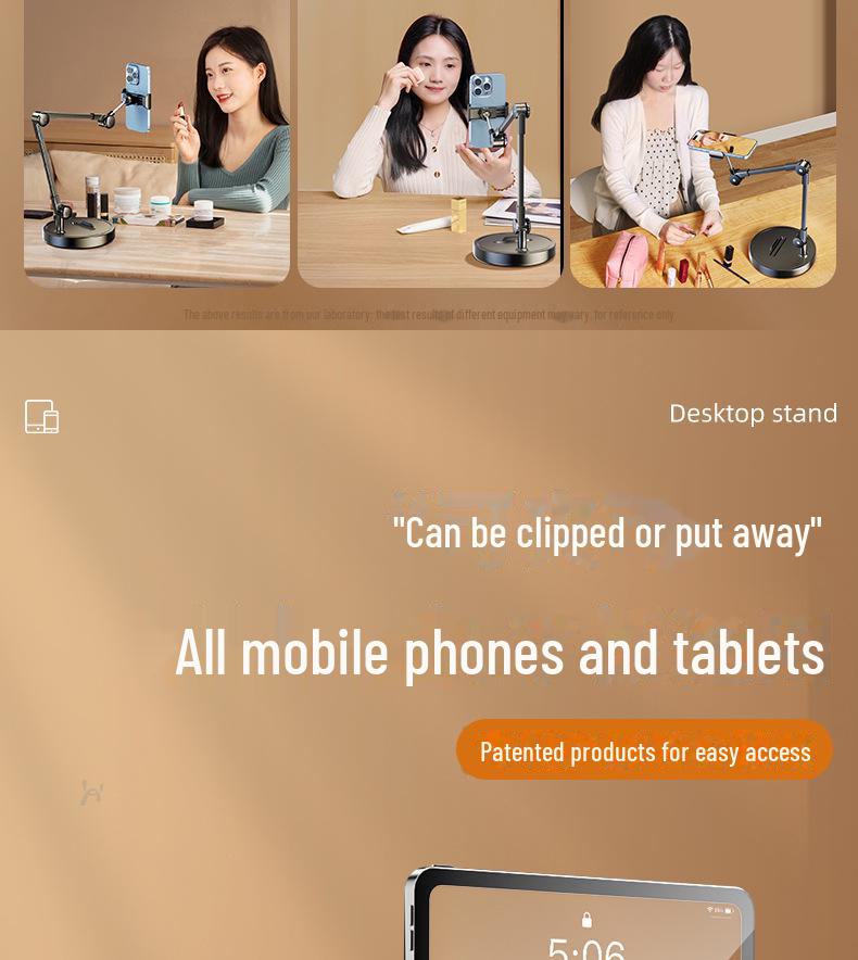 Adjustable Cantilever Stand for Phones, Tablets, iPad, and Switch - Ideal for Desktop Use, Live Broadcasting, Overhead Shooting, and Lazy Viewing.
