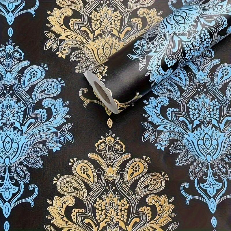 

1 рулон самоклеючих шпалер. Синьо-жовті шпалери в європейському стилі з квітами. Очищені та наклеєні Шпалери для ремонту меблів, оздоблення стін! 45*300cm/17.7*118in