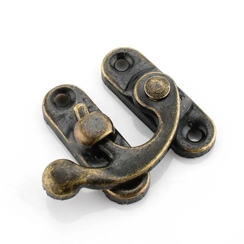 New 10PCS 32x27mm Antique Bronze Iron Padlock Hasp Hook Lock for Mini Jewelry Wooden Box with Screws Furniture Hardware