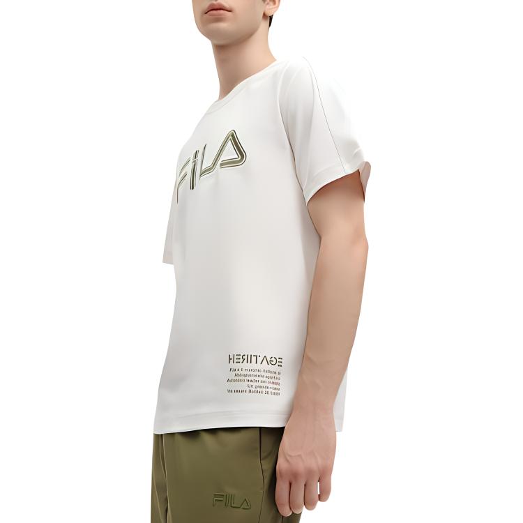 FILA Letter Logo Printed Round Neck Fashion Casual Short Sleeve T-Shirt Men T-Shirt White Sand Gray F11M418103F-GY